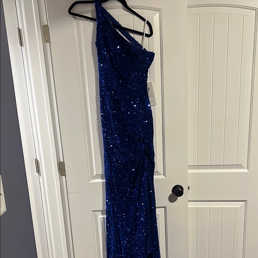 Glamorous Blue Sequin Asymmetrical Dress